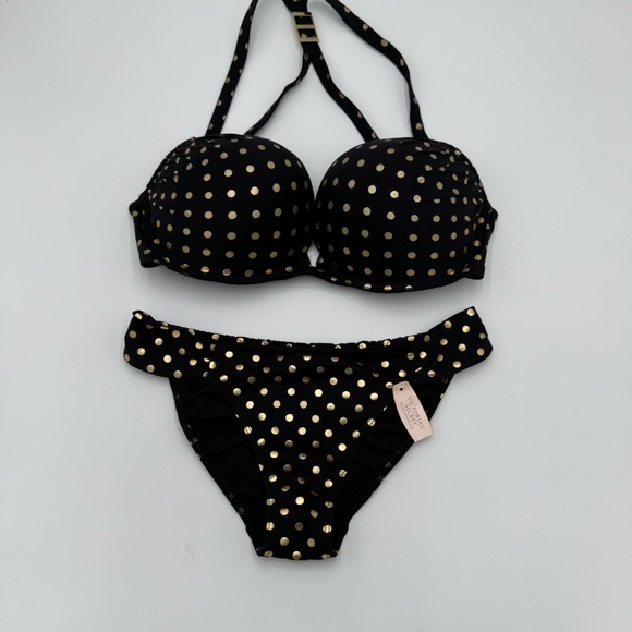 Victoria's Secret Black and Gold Dot Bombshell push up Bikini - Picture 1 of 11